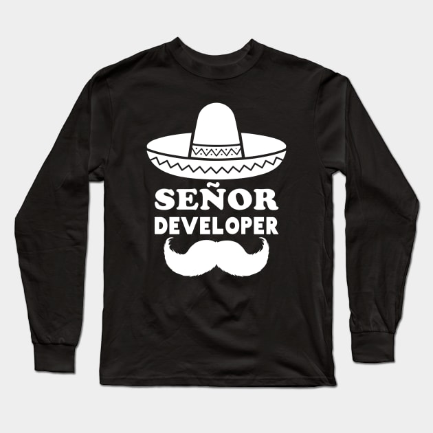 Señor Developer (Senior Developer) - White Long Sleeve T-Shirt by shirtonaut